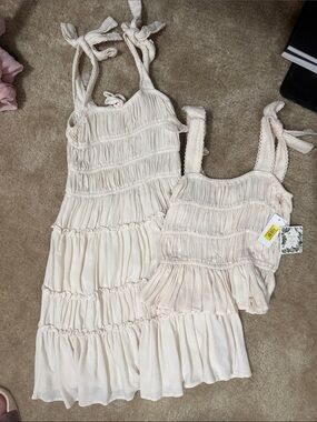 Chelsea & Violet Cream Smocked Ruffle Dress and Crop Top Set
